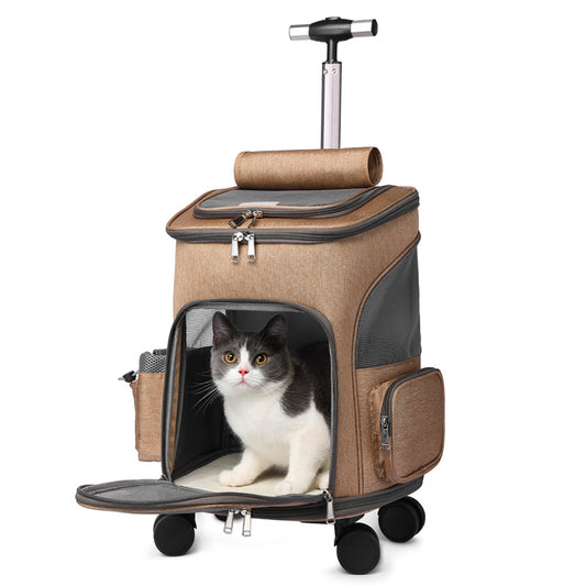 Whisker Wheels: Portable Folding Pet Trolley Backpack - Travel with Ease!