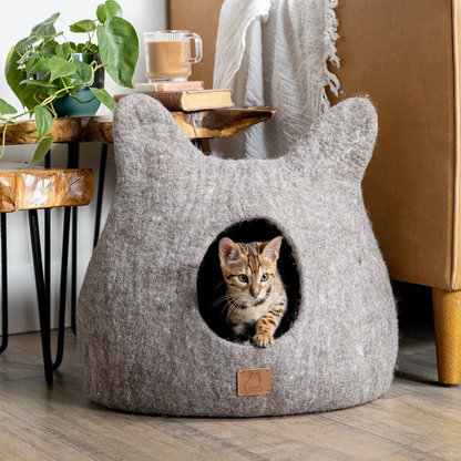 Whimsical Cat Ear Cave Bed: Luxury Felted Wool Peekaboo Cat Cave - American Made Product