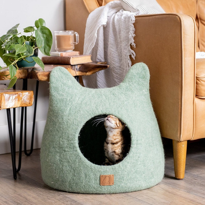 Whimsical Cat Ear Cave Bed: Luxury Felted Wool Peekaboo Cat Cave - American Made Product