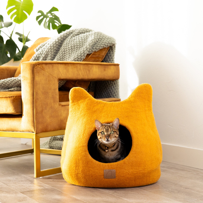 Whimsical Cat Ear Cave Bed: Luxury Felted Wool Peekaboo Cat Cave - American Made Product