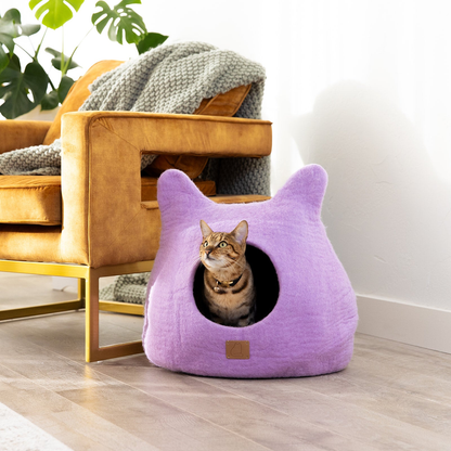 Whimsical Cat Ear Cave Bed: Luxury Felted Wool Peekaboo Cat Cave - American Made Product