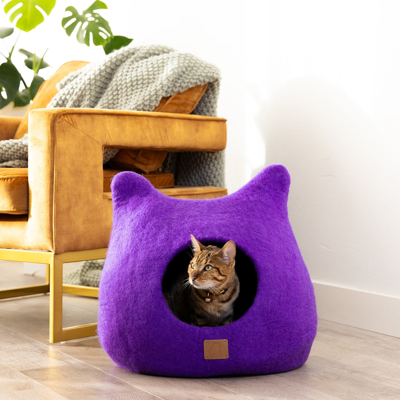 Whimsical Cat Ear Cave Bed: Luxury Felted Wool Peekaboo Cat Cave - American Made Product