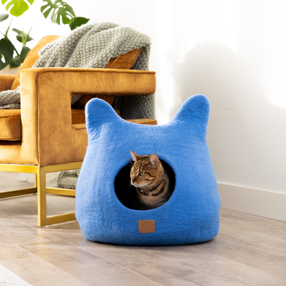 Whimsical Cat Ear Cave Bed: Luxury Felted Wool Peekaboo Cat Cave - American Made Product