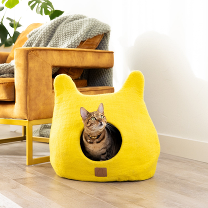 Whimsical Cat Ear Cave Bed: Luxury Felted Wool Peekaboo Cat Cave - American Made Product