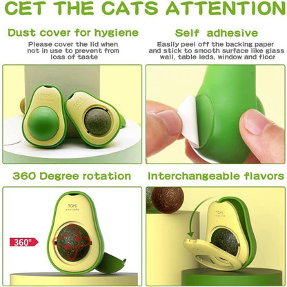 Avocado Shaped Wall Ball Licking Toy, with Catnip and Gall Fruit Inserts