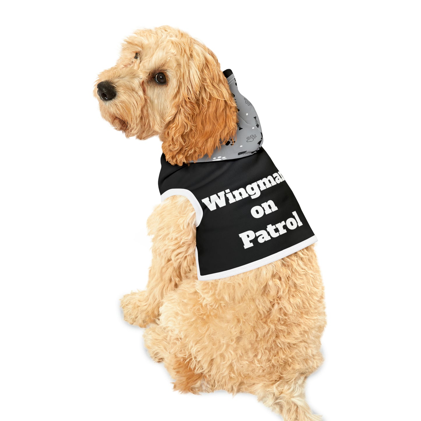 "Wingman on Patrol" on a Pet Hoodie